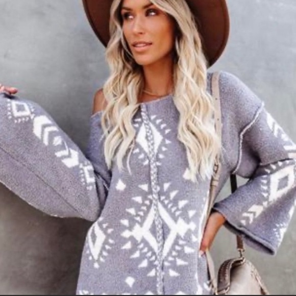 Vici Sweaters - Vici tribal off shoulder sweater